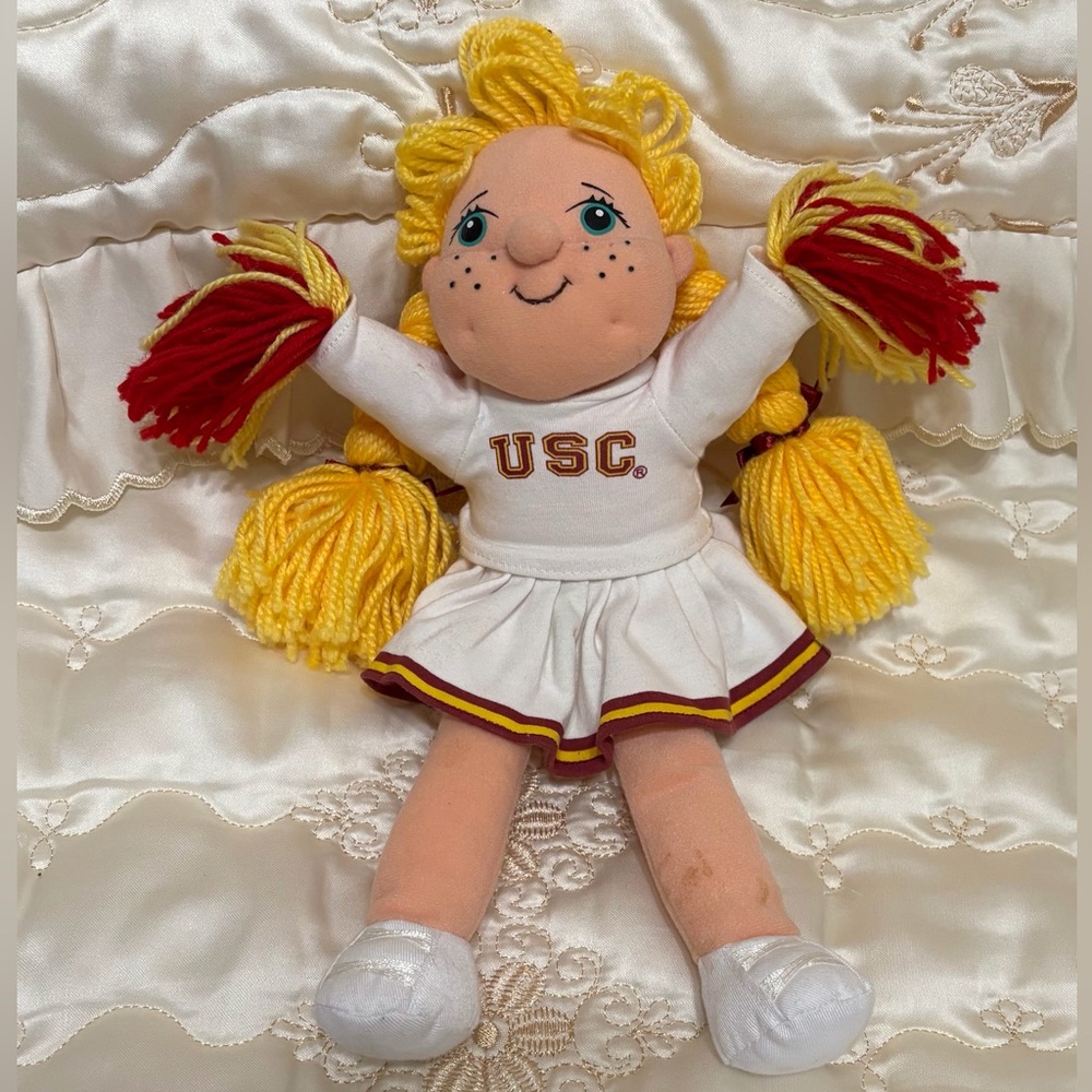 USC Trojans Cheerleader Doll with Pom Poms vintage Collegiate cheerleader doll